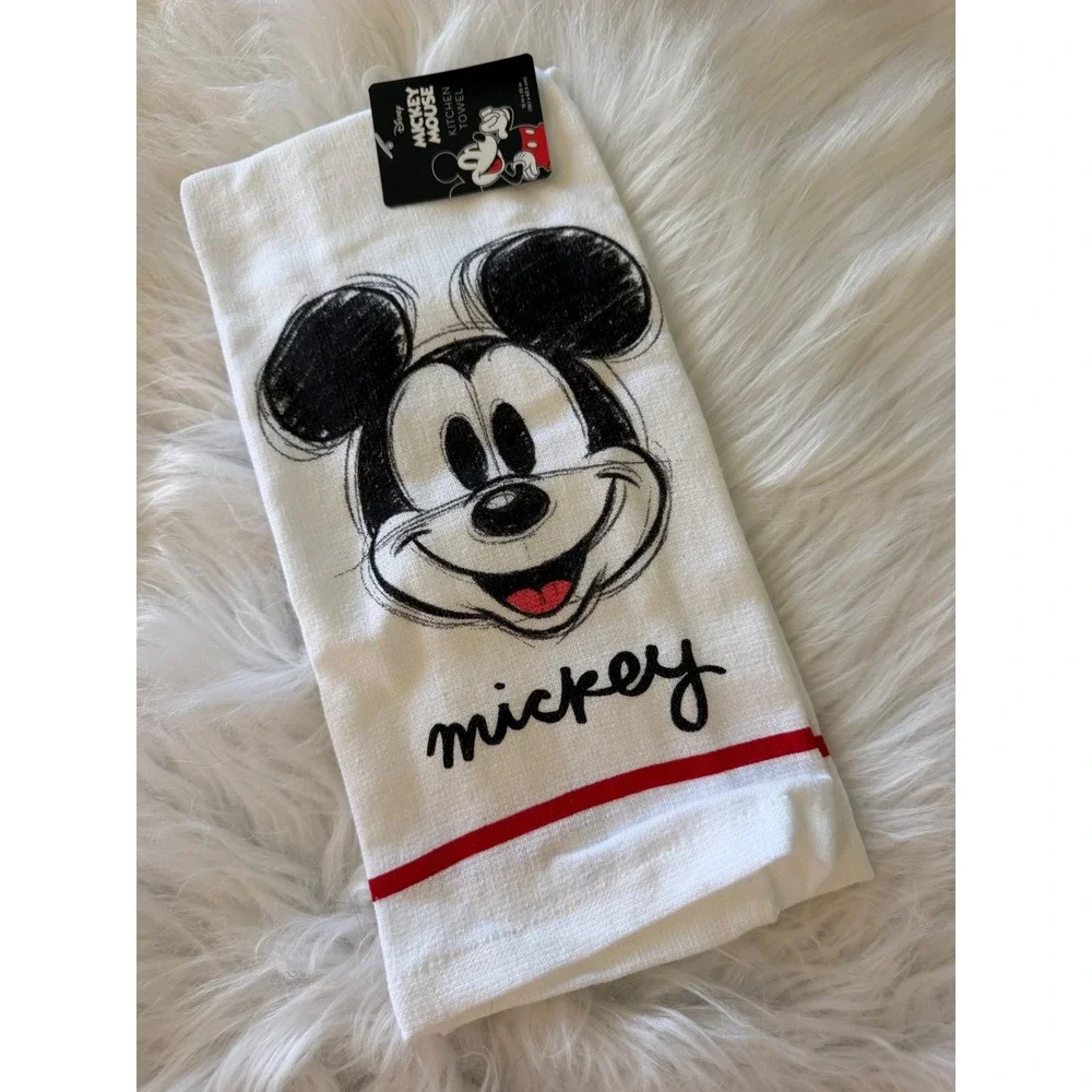 Disney Mickey Mouse Kitchen Towel White Cotton Sketch Graphic 15x25 New